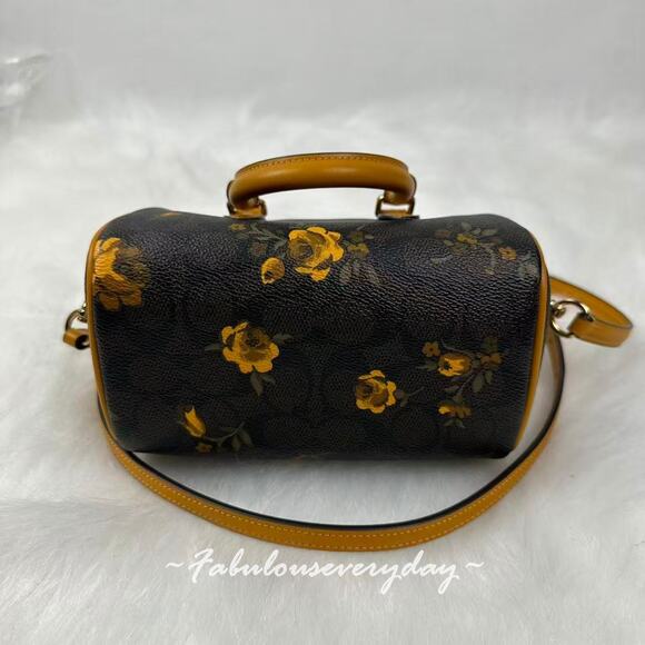 Coach Mini Rowan Crossbody Bag Sig Canvas With Floral Print CCF31 Walnut/Yellow - Picture 7 of 9